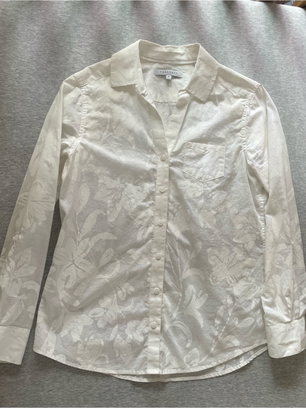 Foxcroft White Floral Jacquard Button-Down Shirt